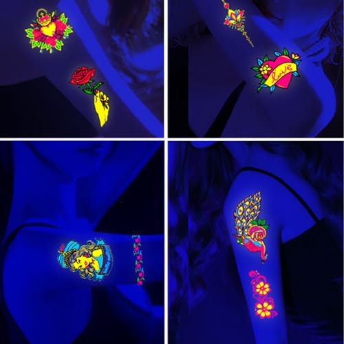 4 UV Glow in Dark Temporary Tattoos Waterproof 80+
