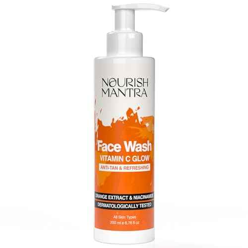 Nourish Mantra Vitamin C Glow Face Wash | Gently Cleanses the Skin | Infused With Vitamin C, Aloe Vera, & Vitamin E | Suits All Skin Types | For Men & Women | 200 ml