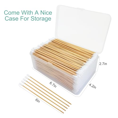Garrelett 6 Inch Long Wooden Cotton Swabs - 500 Pack for Detail Cleaning