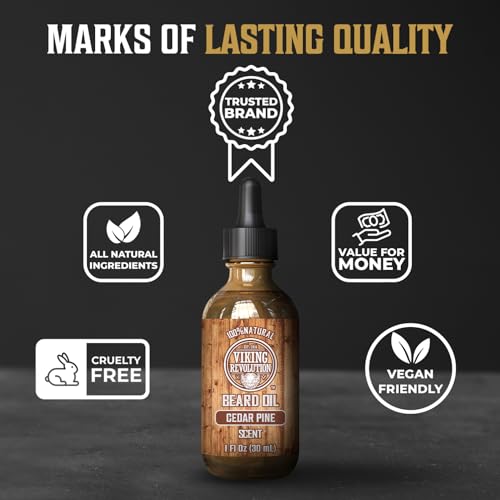 Viking Revolution Cedar and Pine Beard Balm for Men and Beard Oil Bundle - With Argan and Jojoba Oils - Soften and Moisturize your Beard