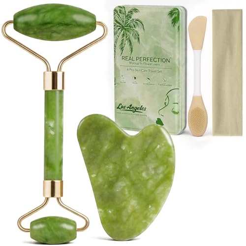 Jade Roller & Gua Sha Set - Facial Massage Tools for Face Sculpting
