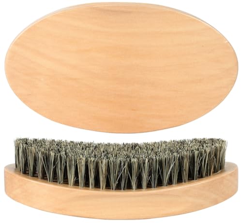 Myselect Wood Curved 360 Wave Brush for Men - Medium Hard Boar Bristle Hair Styling Tool