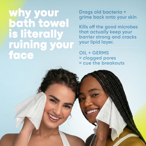 Takeoff Face Towels, 10"¡¿12" XL Face Disposable + Compostable, Ultra Soft Makeup Remover Dry Wipes, Thick Face Towel w/Dual Texture For All Skin Types incl. Sensitive, 50 Count x 2 Pack (100 total)