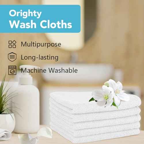 Orighty Wash Cloths Bulk Towels Set 200 Pack, Highly Absorbent and Soft Feel Microfiber Face Cloths, Multi-Purpose White Washcloths & Hand Towels for Bathroom, Hotel, Spa, and Gym, 12x12 Inch