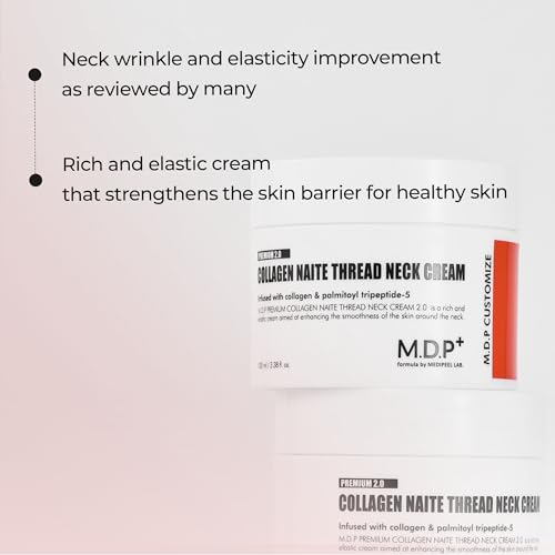 MDP+ PREMIUM COLLAGEN NAITE THREAD NECK CREAM 2.0, Aging Solution, Skin Tightening, Firming, Peptides for Neck & Décolleté Wrinkles and Fine Lines, Soft Smooth Skin | 3.38 fl.oz, 100ml