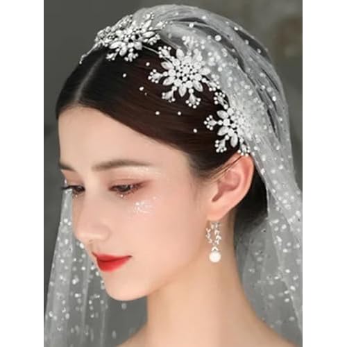 Xerling Silver Crystal Snowflake Christmas Headband Exquisite Snow Hairband Wedding Hair Hoop Accessories Xmas Headpiece Rhinestones Headwear for Women Girl