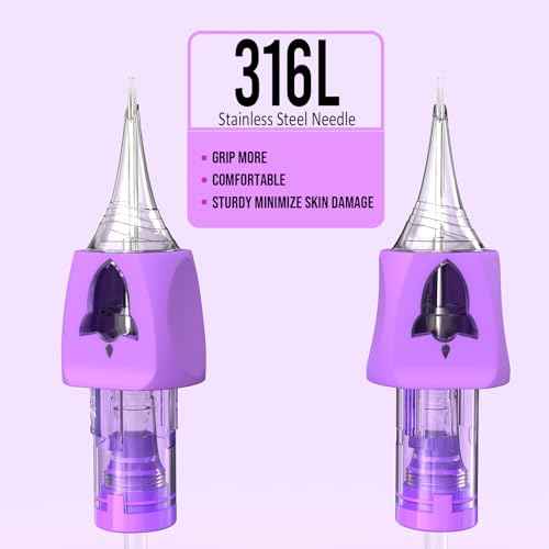 Wormhole Tattoo Needles, 50pcs Mixed Sizes Disposable Finger Ledge Tattoo Cartridge Needles #12 Standard 3RL 5RL 7RL 9RL 11RL Round Liner for Tattoo Machine Tattoo Gun Tattoo Supplies