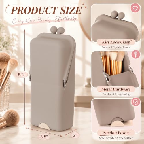 Kacctyen Oatmeal Silicone Standing Makeup Brush Case Travel Organizer