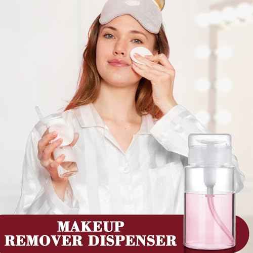 4 Pack Push Down Pump Dispenser 6.7oz/200ML Empty Acetone Dispenser Push Top Alcohol Bottles Containers for Nail Polish Makeup Remover Water Facial Toner