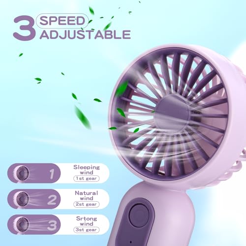 Rossesay 6Pcs Mini Portable USB Fan, 3-Speed, Blue Pink Purple Bundle