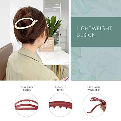 French Concord Hair Clips Claw - 6Pcs Side Slid Flat Hair Clips for Volume Strong Hold No Slip Grip Hair Claw Clips for Women Girls Thick Thin Hair (Matte Oval(Small,3.35 inches))