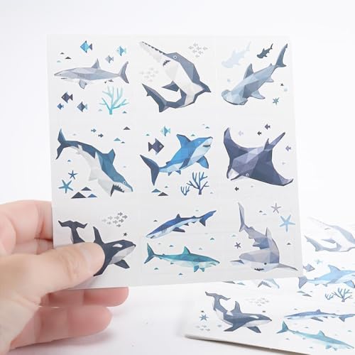 Cheerland Pre-Cut Shark Tattoos for Under The Sea Birthday Party Decorations Shark Week Ocean Sea Animal Themed Sticker Temporary Tattoo Party Favors Supplies School Rewards 108 Pcs