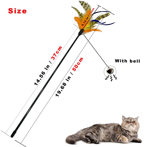 CATENESS 6 Pack Cat Feather Wand Toys for Indoor Play & Exercise