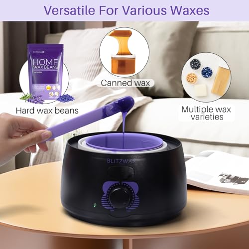 BLITZWAX 2pcs Silicone Wax Pot Liners for Hair Removal, Purple Wax Warmer Bowls Kit with Sticks for Women and Men Body Waxing, Reusable and Easy to Clean Accessories, Compatible with 16 oz Waxing Kit