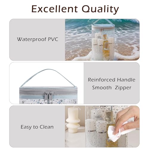 Clear Star Lotion Cylinder Bag for Toiletry,Waterproof PVC Sunscreen Travel Makeup Bag,Top Handle Cosmetic Bag Gift for Beach and Pool(02Light Blue)