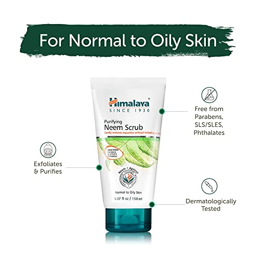 Himalaya Purifying Neem Scrub with Neem and Apricot, For Normal to Oily Skin, Free from Parabens, SLS, and Phthalates, Dermatologically Tested, 150 ml (5.07 oz)