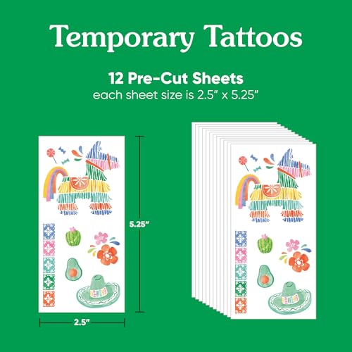 Fiesta Temporary Tattoos - 72 Pack Mexican Theme Party Favors