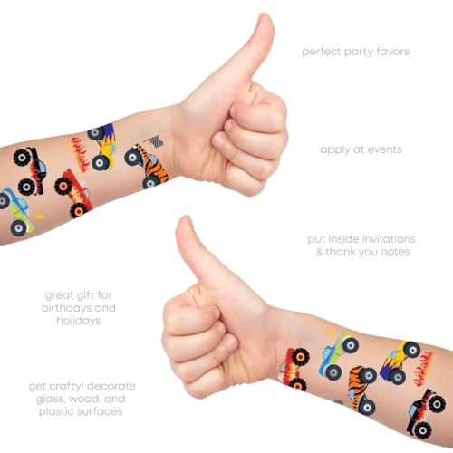 Monster Truck Temporary Tattoos - 25 Metallic Tattoos for Kids