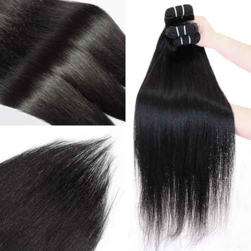 Straight Bundles Human Hair 12A Human Hair Bundles 10 12 14 Inch Straight Human Hair 3 Bundles Brazilian Hair Bundles Deals Human Hair Virgin Raw Bundles Human Hair Extensions Natural Color