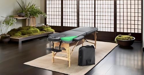 Black Portable Foldable Massage Table with Carrying Case, Adjustable Height, 72"