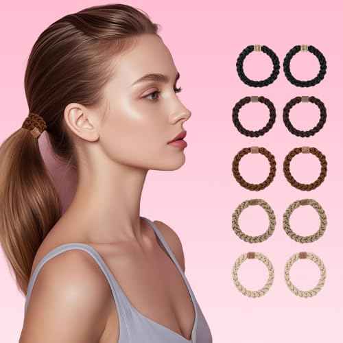 10Pcs Stylish Women Hair Ties, 5 Colors for Hair Bands, 2.36 Inch Diameter Hair Tie for Thick Hair High Ponytail Holders