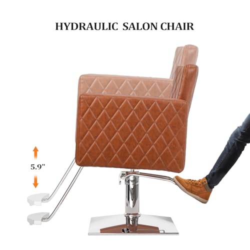 Brown Salon Chair with Wide Seat & Hydraulic Pump - Heavy Duty