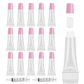 AMORIX 50PCS Lip Gloss Tubes Empty 10ml Pink Cap Lip Gloss Containers Lip Balm Tubes Cute Squeeze Tubes Lipgloss Making Supplies + 2 x 20ml Syringes Tag Labels for Lip Gloss Base