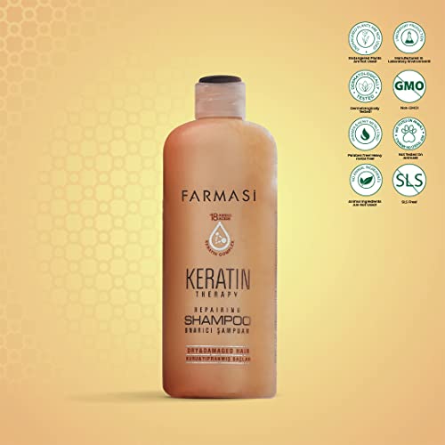 FARMASi Keratin Therapy Shampoo 12.2 fl oz & Hair Mask Set 6.7 fl oz: Repairing Cleanse & Deep Conditioning System for Dry Damaged Hair, Smoothness & Shine