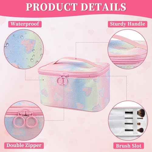 Makeup Bag, Travel Toiletry Bags With Handle and Divider, Large Capacity Cosmetic Bag for Women, Cute Makeup Organizer Case for Girls Sister Gifts