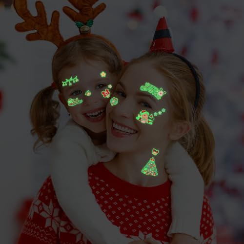 Glow in Dark Christmas Temporary Tattoos for Kids - 20 Sheets