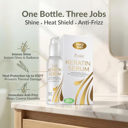 VITAMINS Hair Serum with Keratin, Biotin, Collagen & Castor Oil - Salon-Quality Leave-In Treatment