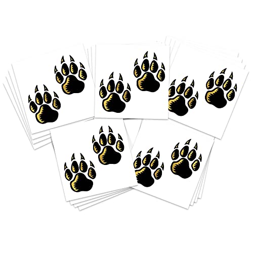 Black & Gold Wolf Paw Print Temporary Tattoos Pack of 20