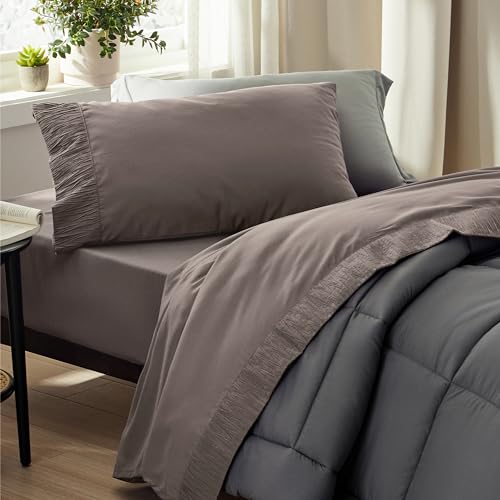 Bedsure Twin Sheets Set - Soft Twin Bed Sheets, 3 Pieces Hotel Luxury Taupe Sheets Twin, Easy Care Polyester Microfiber Cooling Bed Sheet Set