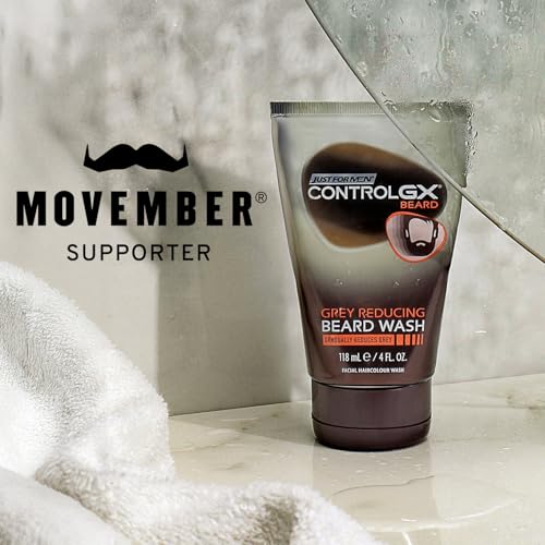 Just for Men Control GX Grey Reducing Beard Wash Shampoo with Keratin,Gradually Colors Mustache and Beard,Leaves Facial Hair Thicker Softer and Fuller,4 Fl Oz (Packaging May Vary),(Pack of 6)
