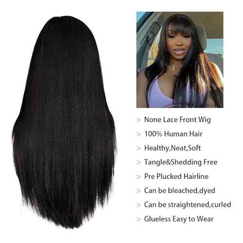 Straight Wigs Human Hair with Bangs 180% Density Brazilian Virgin Human Hair Wigs Glueless Machine Made Wigs for Women None Lace Front Wigs Natural Color 28 Inch