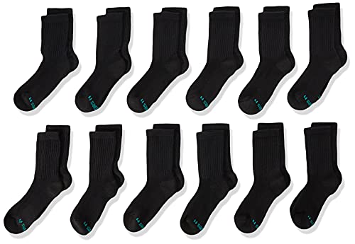 Hanes Small-Shoe Size: 4.5-8.5 Boys, Double Tough Cushioned Crew Socks, 12-Pair Packs, Black