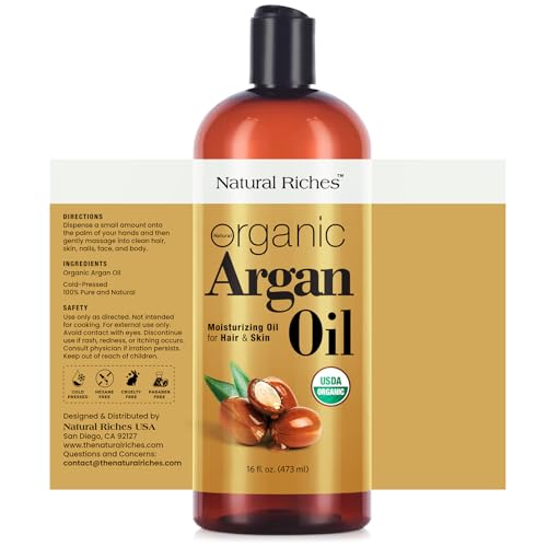 Natural Riches Organic Argan Oil 16oz - Cold Pressed Moroccan Hair & Skin