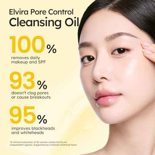 Elvira Pure Cleansing Oil, Makeup Remover & Blackheads Pore Cleanser, Jojoba Oil Cleanser for Face, Korean Skin Care, Plant-based, for Sensitive Skin, Hydrating, Fragrance-Free