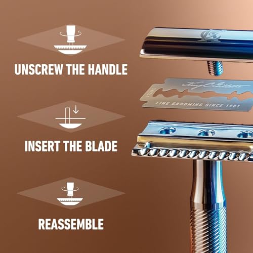 King C. Gillette Safety Razor with Chrome Plated Handle and 5 Platinum Coated Double Edge Safety Razor Blade Refills, Holiday Gifts for Men