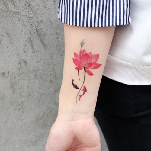 6-Sheet Watercolor Lotus Temporary Tattoos - 5-7 Day Wear
