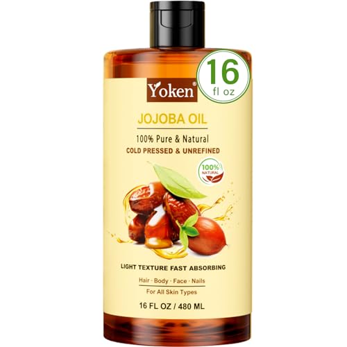 Yoken 100% Pure Jojoba Oil (EWG Verified, 1 Gallon) Organic Jojoba Oil Bulk Cold Pressed Unrefined Hexane Free Virgin Golden Jojoba Carrier Oil for Hair Skin Nails Massage Natural Face Moisturizer