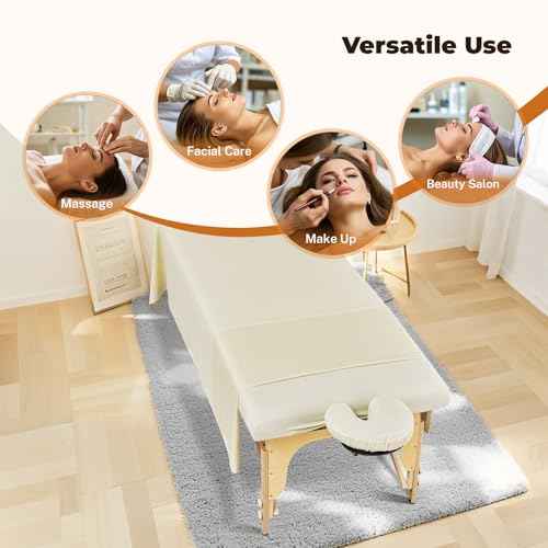 4 Sets Premium Microfiber Massage Table Sheets Set, 3 Piece Set Soft Massage Table Cover, Ultra-Light Massage Sheets Sets Include Flat Sheet, Fitted Sheet, and Fitted Face Rest Cover, Beige
