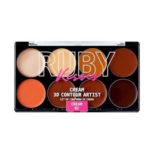 Ruby Kisses Flawless Finish with 3D Contour Cream Makeup Palette ? Lightweight, Multi-Palette, Contouring Foundation, Creamy, Sculpt &Highlighting, Define Cheekbones (Dark Medium)