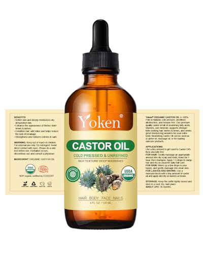 Yoken Organic Castor Oil 4oz - Cold Pressed, Hexane Free
