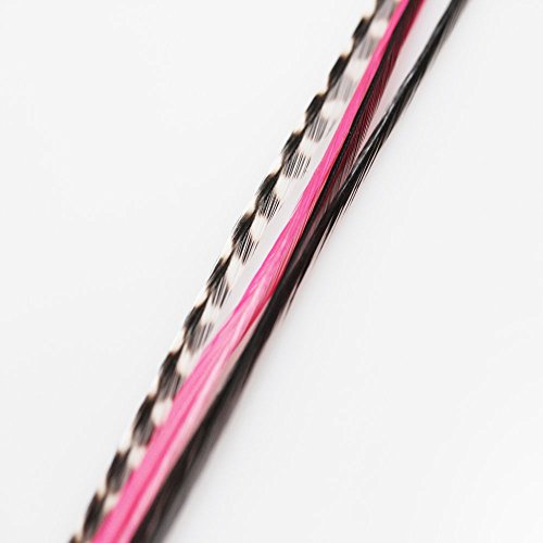 Feather Hair Extension Pink & Black Mix 6"-11" Feathers for Hair Extension Includes 2 Silicone Micro Beads 5 Feathers