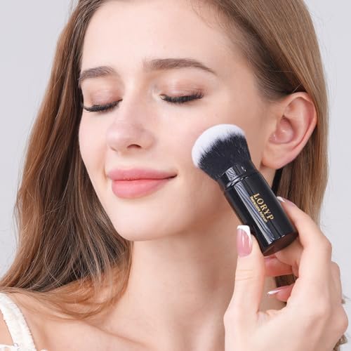 Retractable Kabuki Foundation Brush Set - 2 Pack Travel Makeup Brushes