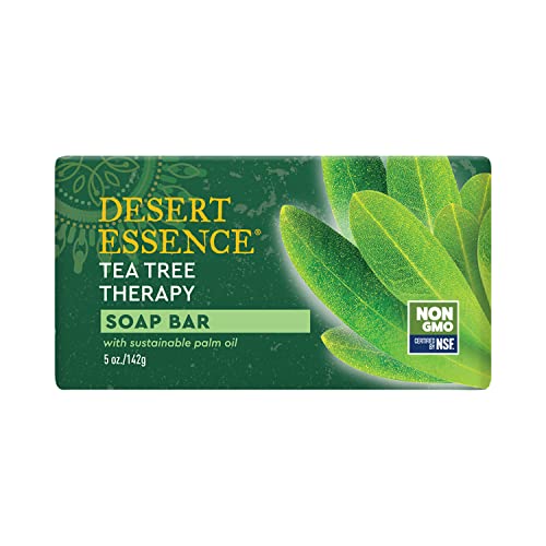 Desert Essence Tea Tree Therapy Cleansing Bar Soap - 5 Ounce - Pack of 4 - Therapeutic Skincare - All Skin Types - Jojoba Oil - Aloe Vera - Palm Oil - Moisturizes Face and Body