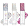 3 Pcs Body Glitter Stick, Holographic Sparkly Shimmer Face Glitter Gel Makeup for Face Body Hair Eyes & Lips, Halloween Chunky Glitter Sparkling Mermaid Sequins (White, Silver, Pink)