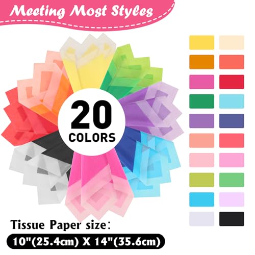 20-Color Tissue Paper 400 Sheets 10" x 14" Gift Wrap