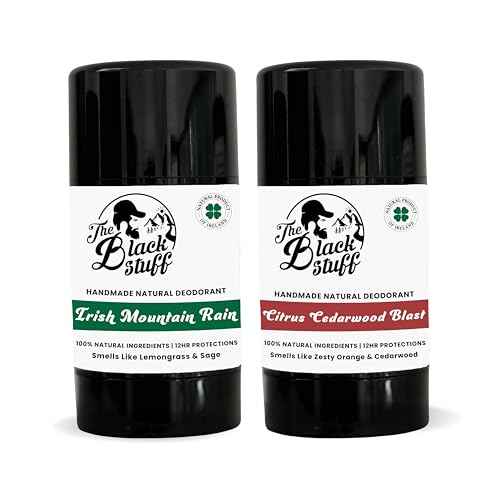The Black Stuff Natural Deodorant with Cocoa Butter & Lemon - Aluminum Free for Men, Long-Lasting Freshness, Irish Mountain Rain & Citrus Cedarwood Blast (Pack of 2)
